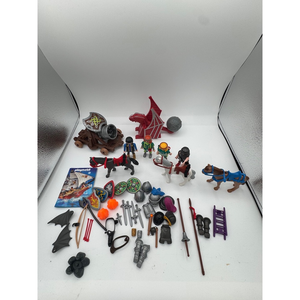 Playmobil Knights Dragon Catapult Ballista Figures Horses Armor Weapons Lot